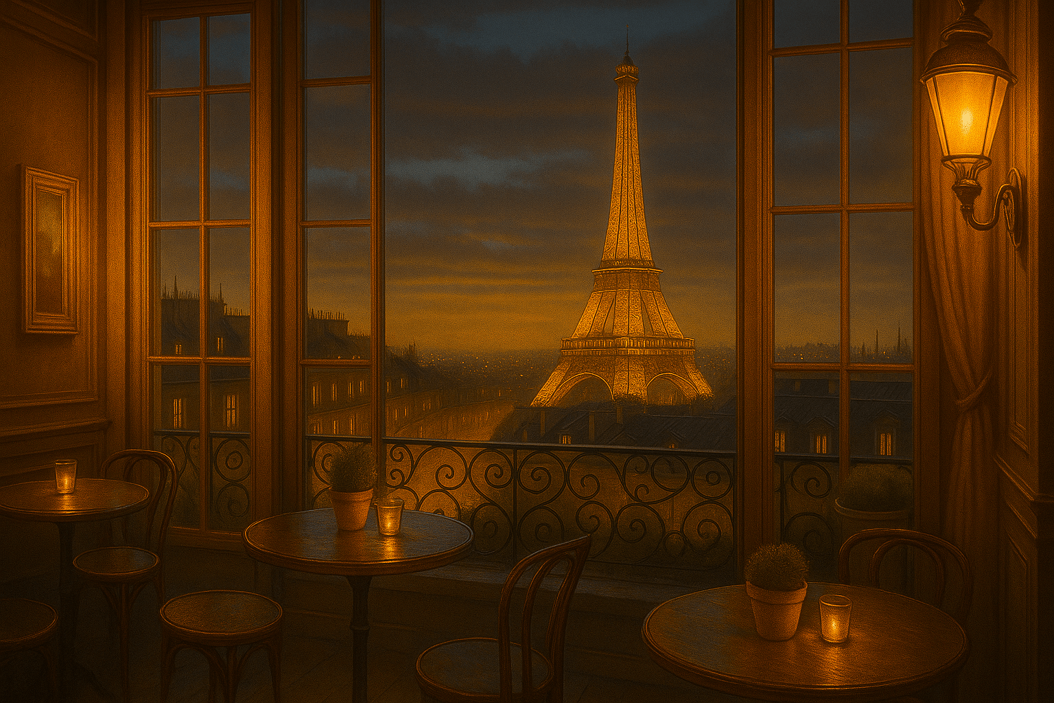 Romantic online greeting card background with a Parisian cafe
